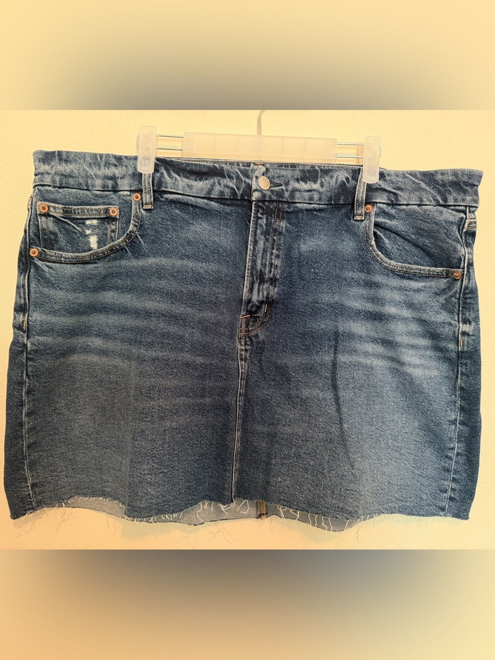 NWT American Eagle Stretch Denim Mini Skirt Size 20 Raw Hem Blue Jean Skirt